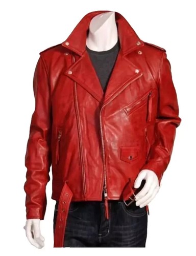 Blouson cuir moto motard rouge