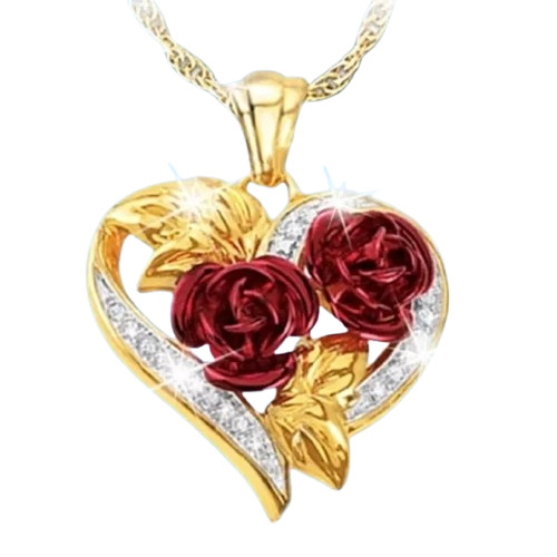 Collier alliage rose rouge - en,