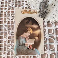 Carte Postale Ancienne SAINT NICOLAS jeune femme livre  1923 CPA Fantaisie