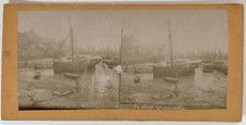 FRANCE Granville Le Port Voilier Marée basse c1890 Photo Stereo Vintage Albumine