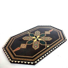 PLATEAU SERVICE EN MARQUETERIE POLYCHROME DÉCOR GEOMETRIQUE STYLE ORIENTAL 