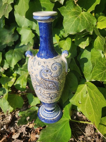 Vase amphore majolique bleu - amphore,