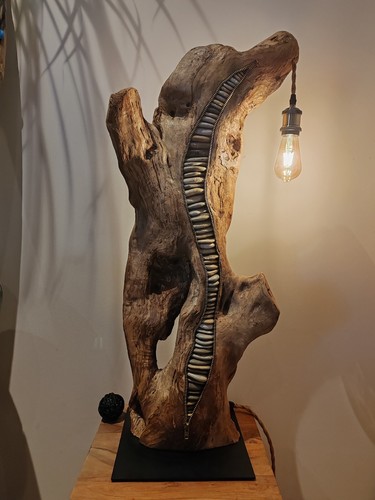 Lampe sculpture bois flotté - lampe, sculpture,