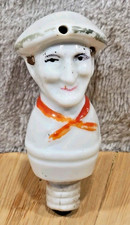 Ancien Rare Bouchon Bec Verseur En Porcelaine Tête Homme Basque Béret Foulard 