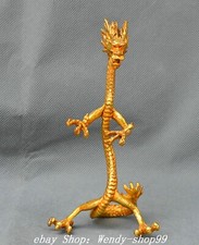 5" Antique Old Chinese Dynasty Bronze Gilt Feng Shui Dragon Loong Animal Statue