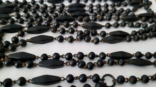 Très grand collier ancien en perles de bois noir - Longueur : 1,9 mètre