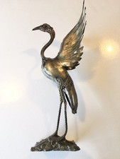 Grand Bronze Animalier Design Art Brutaliste , Héron , Ht 40 Cm , Signé , Déco