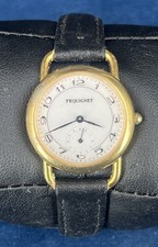Montre Pequignet Emile vintage quartz cuir noir Made in France quartz watch
