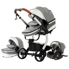 Poussette 3 en 1 Bébé Combinée Siège-Auto Nacelle Trio Réversible cuir pu.GRIS