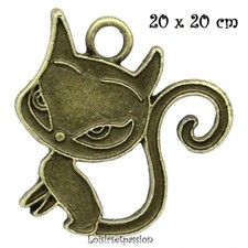 061 - LOT de 4, CHAT, Bronze, 20 x 20 mm, CHARM / BRELOQUE / PENDENTIF