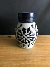 Williamsburg Restoration 6" Salt Glaze Cobalt Blue Sunflower Pottery Vase Jug