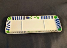 Porte Peigne Savon Brosse à Dents, Digouin Sarreguemines, Décor Bleu Vert Fleur 