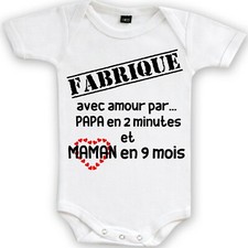 Body bébé manche courte fabriqué avec amour par maman humour et original 