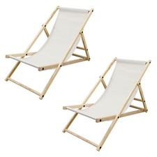 2x Chaise longue pliable de jardin fauteuil de plage bois chilienne beige 120 kg