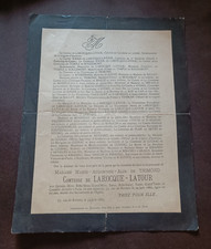 1885 Faire-part décès Comtesse de LAROCQUE-LATOUR   AUGUSTINE DE TRIMOND PARIS