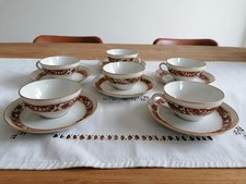 Lot De 6 Tasses Et 6 Soucoupes Porcelaine Pillivuyt Décor Floral  Liserés Dorés