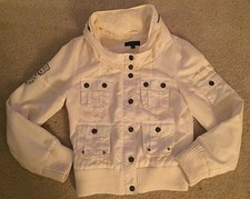 Vero Moda Nylon Bomber Jacket Coat Ivory Sz M w/Hood Women's