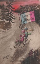 CP BONNE ANNEE ENFANTS LUGE - 94620