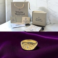 Vivienne Westwood Gold Orb Signet Ring with Crystals – Size 57 (Ø 18.1mm), State