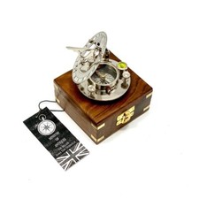 Ancienne boussole cadran solaire nautique rétro steampunk boîte en bois dur p...