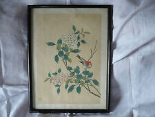 AQUARELLE OISEAU ET  RAMEAU FLEURIS JAPON DEBUT DU 20 EME N° 4