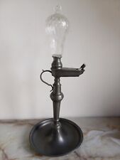 Jolie Lampe À Huile En Étain 38cm Horloge Feu Peltro Ancien