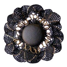 Broche Pince À Cheveux fête mariage FLEUR dentelle noires dorées ronde faux cuir