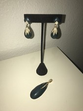 Vintage Scalloped Rhinestone and Enamel Clip Earrings Set in Gold Tone Deep Blue