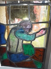 ANCIEN VITRAIL  A SUSPENDRE/VITRAUX/UN COUTURIER/SIGNE/XXéme/25x30cm/1 kg