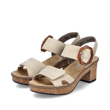 Sandale à talon beige imitation cuir double velcro semelle duveteuse 36 RIEKER