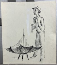 Dessin Alexis HINSBERGER (1907-1996) Personnage de cirque clown ? Signé