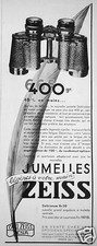 PUBLICITÉ 1935 CARL ZEISS JENA JUMELLES LÉGÈRES A VOTRE MAIN 400 GRS DELTRINTEM