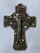 Grande Croix Crucifix en bronze rehaussée d’émaux colorés Dominique piedchaud
