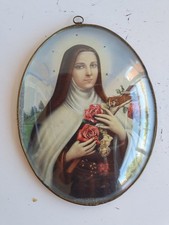 médaillon mural ovale sous verre Icône religieuse Sainte Thérèse de Enfant Jésus