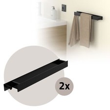 2x Barre porte-serviettes mural en acier 42 cm noir autocollante salle de bain