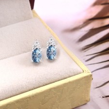 Boucles D'Oreilles Ovales En Aigue-Marine AAA Parfaites De 6x4 MM En Argent 925