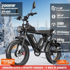 YVY Vélo électrique 3000W 52V 40Ah 20'' dual batterie Fat bike tout-terrain FR