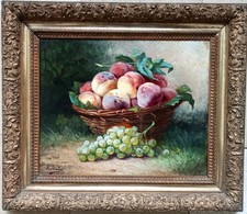 Tableau Ancien Encadré Nature Morte Panier  Pêches Impressionniste 19 È Signé ?