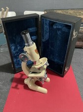 Microscope Optico années 50-60 dans coffret complet avec plaques, flacons
