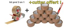 kit pro: RUBAN ADHÉSIF MARRON HAVANE EMBALLAGE + dévidoir, dérouleur + cutter 
