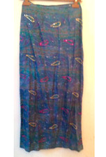 Jupe Kali Soie Doublée Coton Motifs Cachemire Bleu Violet + Séquins T.S