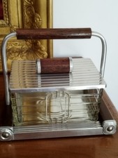 Boîte à biscuits ou sucre Art Déco- années 1930-40 en bois verre gravé et métal 
