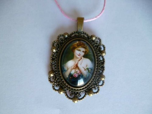 Collier bronze cabochon - bronze, femme