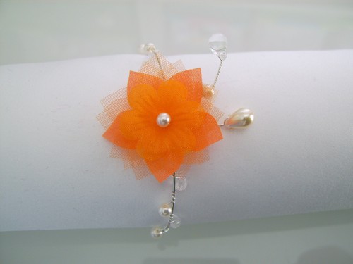 Bracelet ivoire cristal orange - bracelet, ivoire/cristal/orange