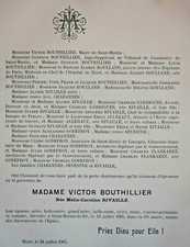 VICTOR BOUTHILLIER Rivaille Roulland FAIRE PART Chabannes Garrigues NIORT 1905