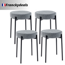 Ensemble 4 Tabourets Empilables Style Moderne Métal/Lin 40x40x50cm Neuf FR