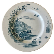 Ancienne assiette sur piédouche - faïence de Gien - Canards - Terre de Fer