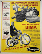 Peugeot BIMA bicyclette à moteur et elle monte des côtes affiche originale 1954
