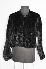 Exceptionnellement Rare Français Victorien Noir Soie Faux Bouclé Agneau Manteau