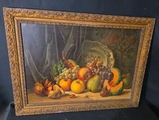 Ancienne Grande Chromolithographie Fruits signé XIXème